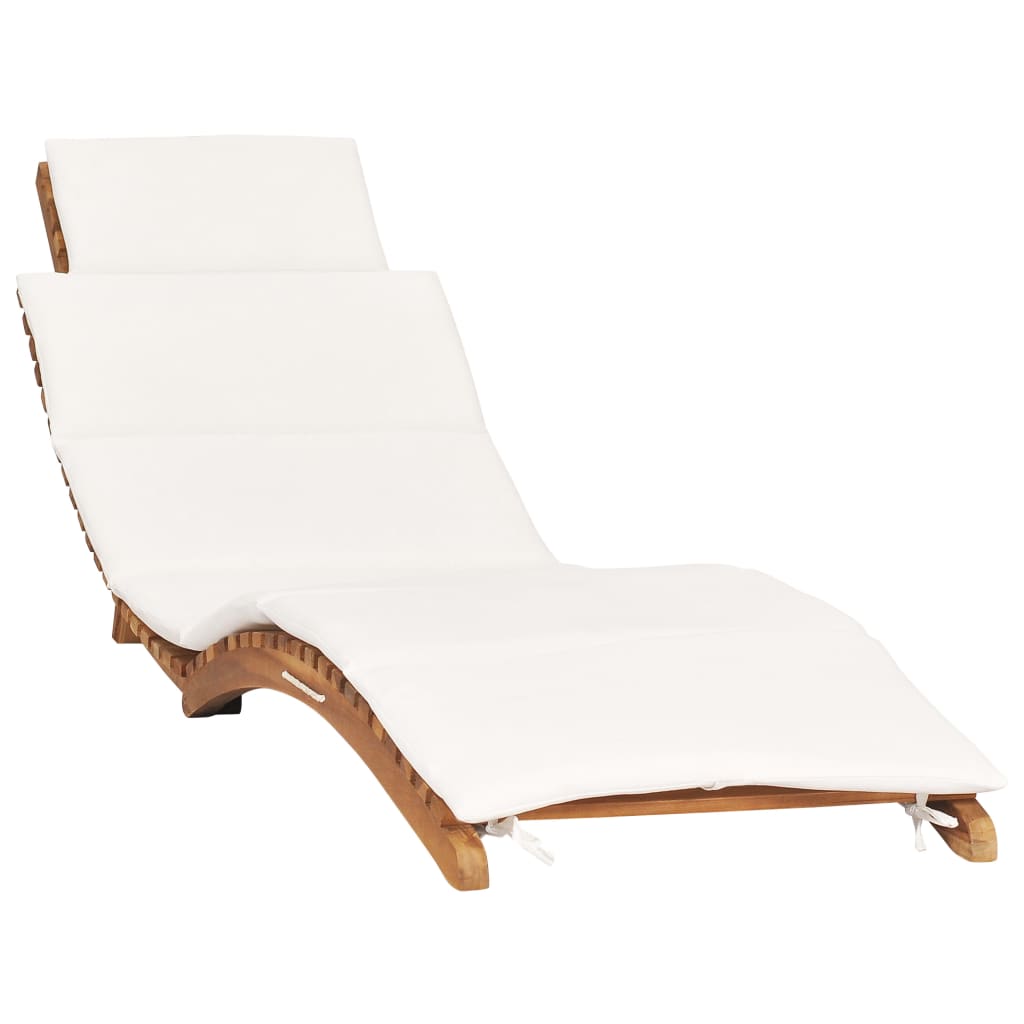 Espreguiçadeira espreguiçadeira espreguiçadeira jardim cama terraço mobiliário de exterior dobrável com almofada branca creme madeira teca 02_0012835