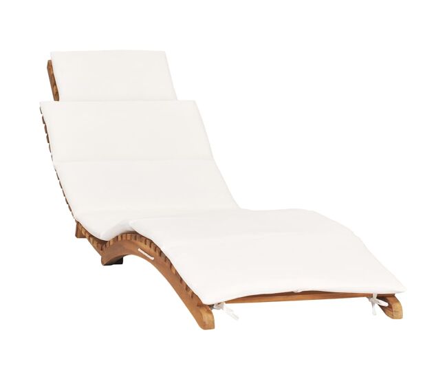 Espreguiçadeira espreguiçadeira espreguiçadeira jardim cama terraço mobiliário de exterior dobrável com almofada branca creme madeira teca 02_0012835
