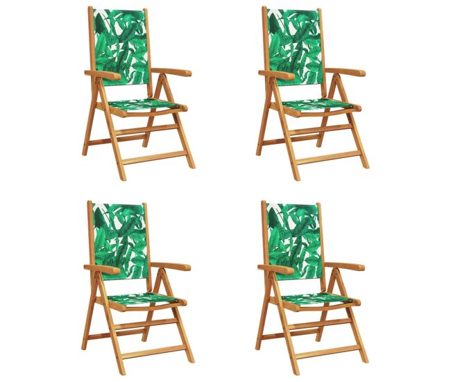 Cadeiras jardim - cadeiras exterior reclin. 4 pcs tecido/madeira maciça verde