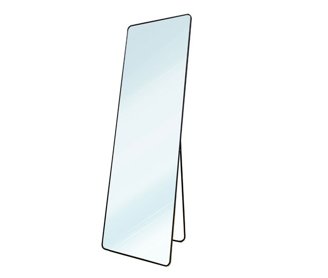 Espelho de pé metálico metal square edge max | corpo inteiro preto com suporte de chão | suporte de parede