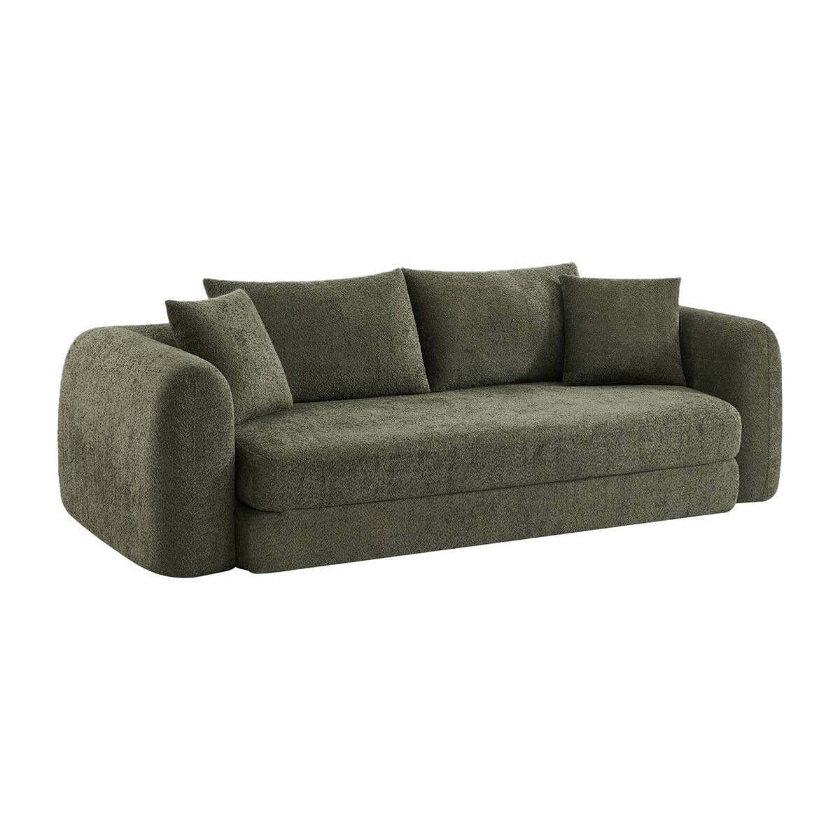 Sofá-cama boucle texturizada de 3 lugares, sweeetch, verde caqui, 243x112x83 cm