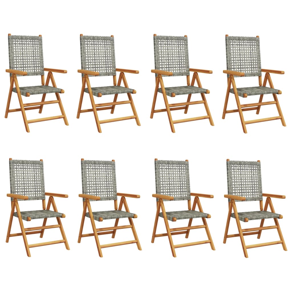 Cadeiras jardim - cadeiras exterior reclináveis 8 pcs vime pe/madeira maciça cinza