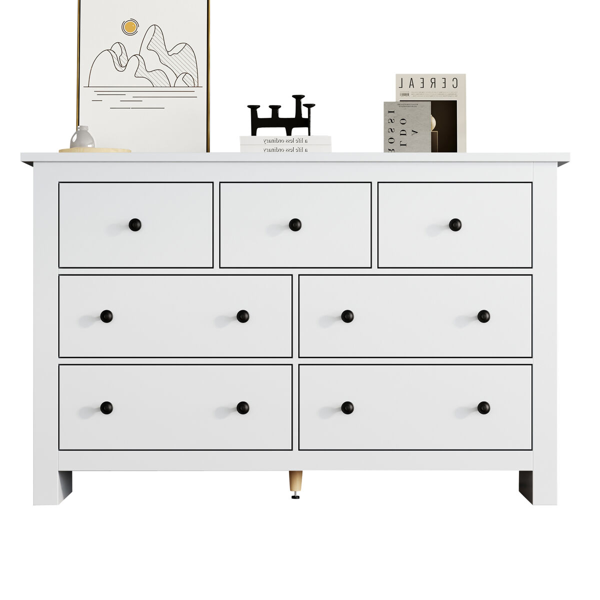 Cômoda dupla de painel de partículas com 7 gavetas,branco