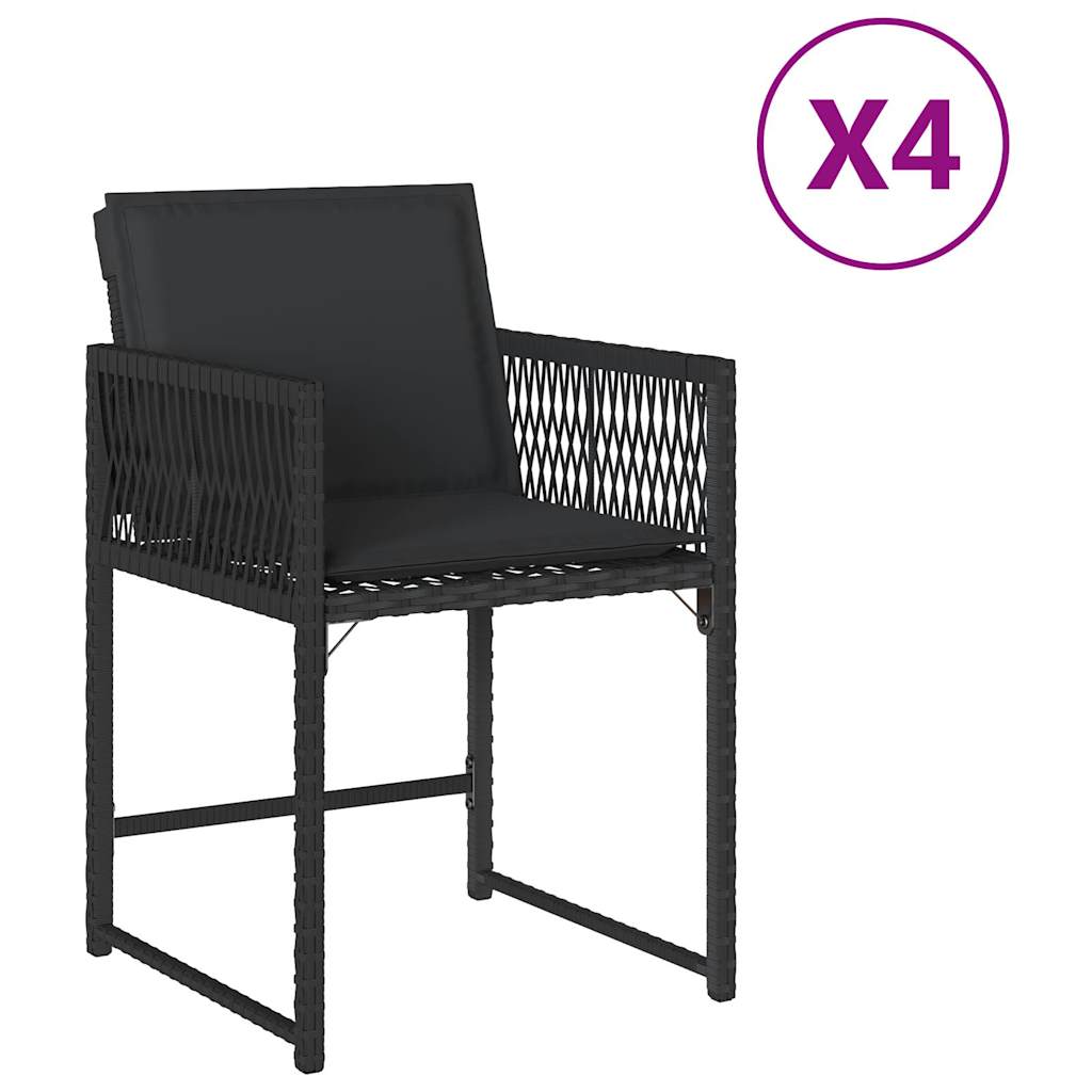 Cadeiras de jardim - cadeiras de exterior com almofadões 4 pcs vime pe preto