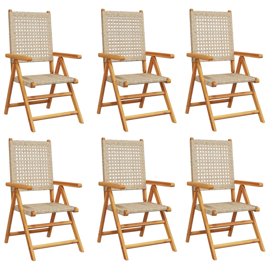 Cadeiras jardim - cadeiras exterior reclináveis 6 pcs vime pe/madeira maciça bege