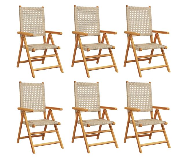 Cadeiras jardim - cadeiras exterior reclináveis 6 pcs vime pe/madeira maciça bege