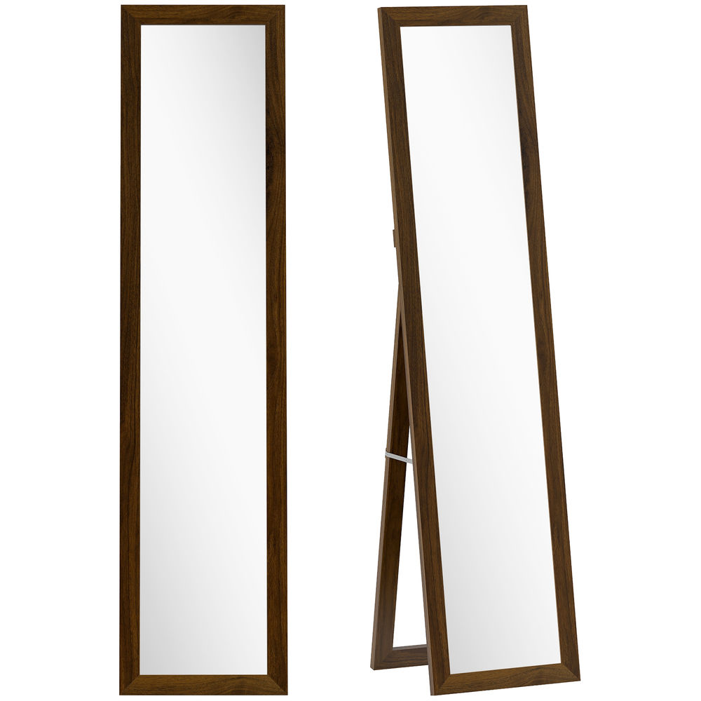 Homcom espelho de corpo inteiro 37x155 cm espelho de pé espelho de parede retangular com estrutura de madeira decorativo para sala de estar dormitório