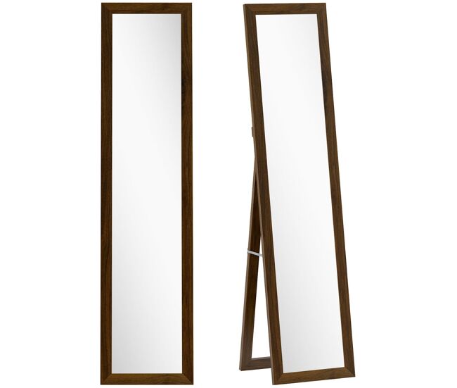 Homcom espelho de corpo inteiro 37x155 cm espelho de pé espelho de parede retangular com estrutura de madeira decorativo para sala de estar dormitório