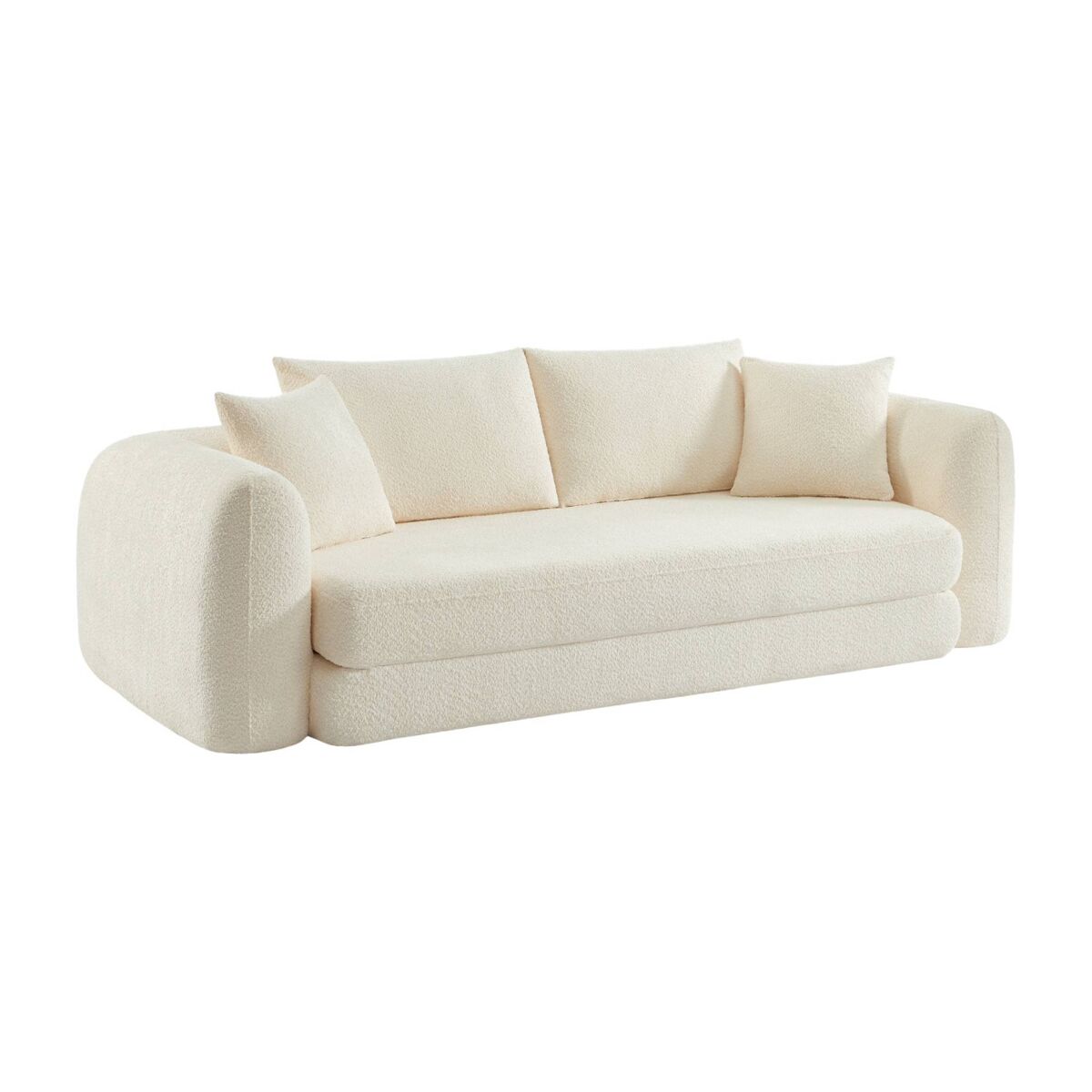 Sofá-cama boucle texturizada de 3 lugares, sweeetch, branco sujo, 243x112x83 cm