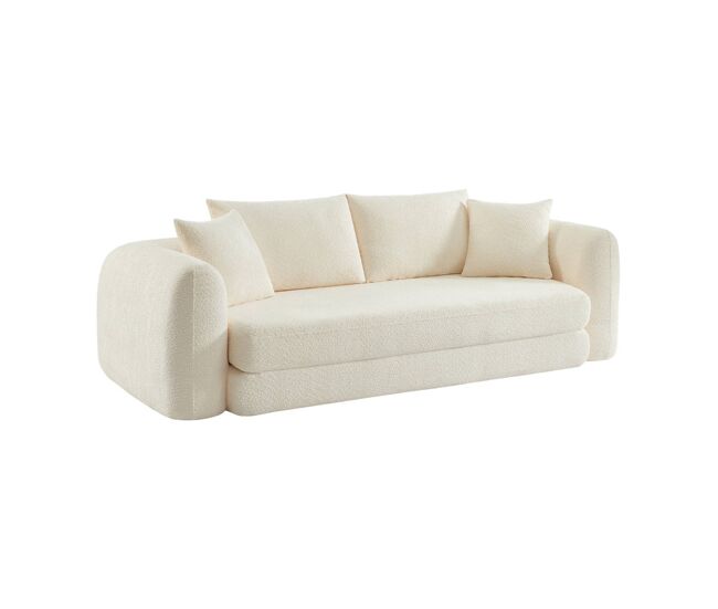 Sofá-cama boucle texturizada de 3 lugares, sweeetch, branco sujo, 243x112x83 cm