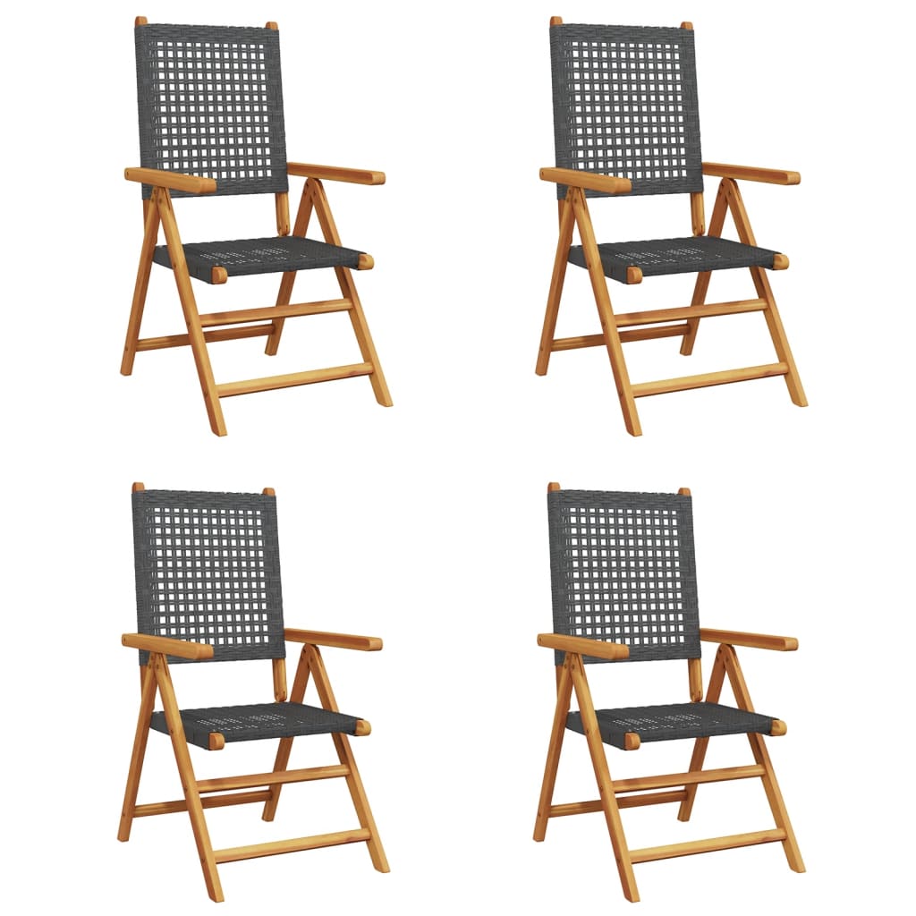 Cadeiras jardim - cadeiras exterior reclináveis 4 pcs vime pe/madeira maciça preto