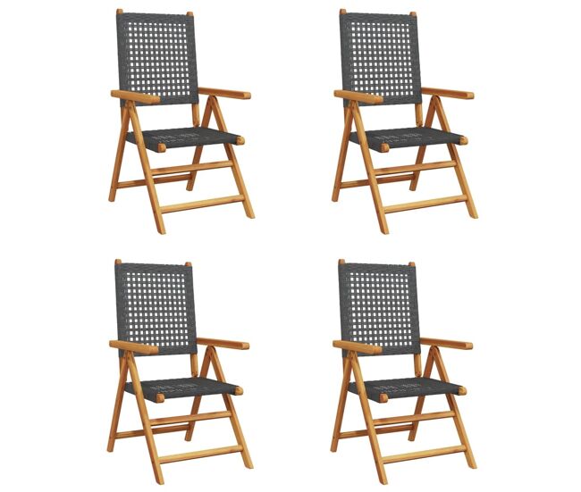 Cadeiras jardim - cadeiras exterior reclináveis 4 pcs vime pe/madeira maciça preto