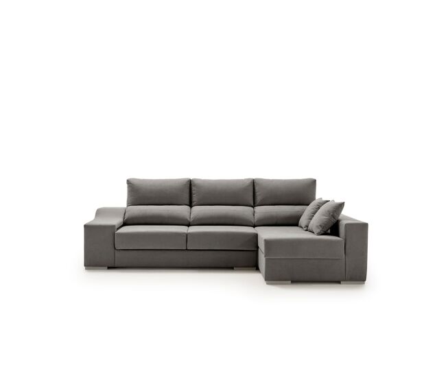 Sofá amatista plus 265 marengo com chaise longue à direita, pufes e espaço de armazenamento.