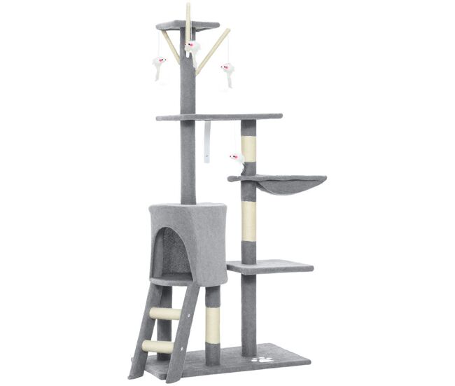 Pawhut arranhador para gatos de 134 cm torre para gatos com caverna plataformas rato de brinquedo rede e postes de sisal 60x35x134 cm cinzento
