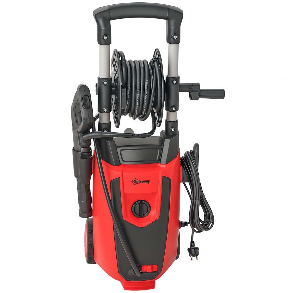 Outsunny lavadora de alta pressão 1800w pressão 150 bar caudal 420 l/h com bomba de alumínio paragem automática mangueira de 6 m inclui garrafa de