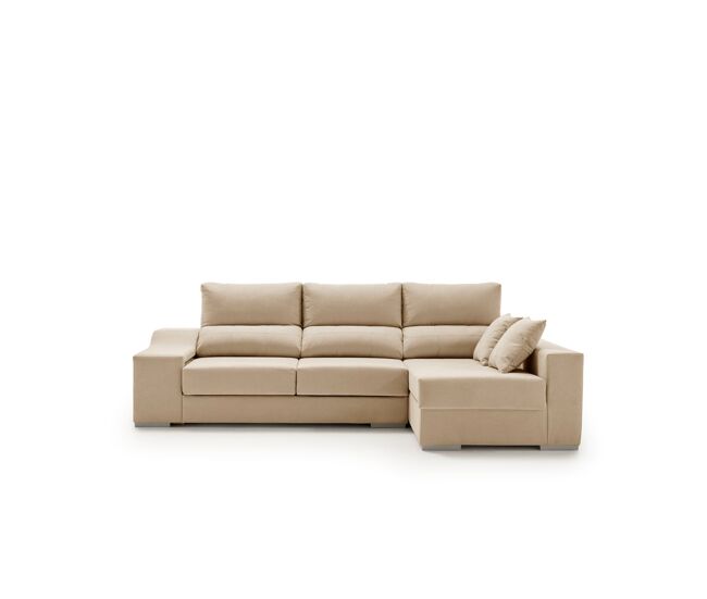 Sofá chaise longue amethyst 225 bege com pufes e espaço de armazenamento.