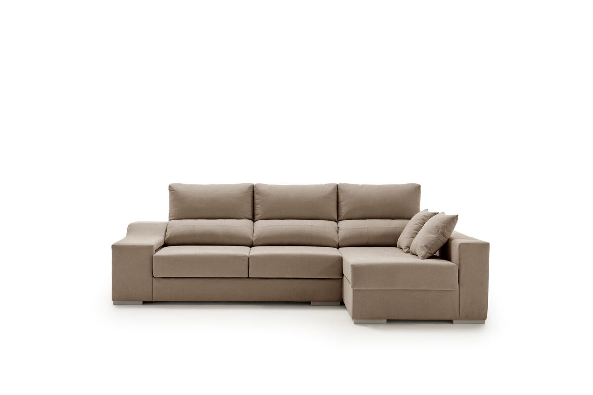 Sofá chaise longue amethyst 225 marrom com pufes e espaço para armazenamento.