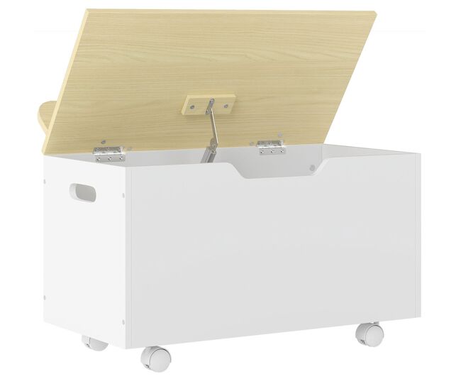 Aiyaplay baú de brinquedos com rodas baú infantil com tampa abatível e dobradiça de segurança design de nuvem para quarto sala de jogos creche 59x30x53 cm blanc e madeira
