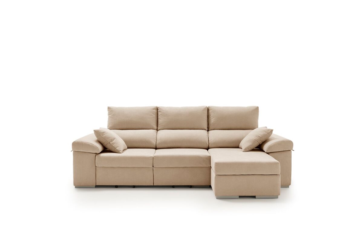 Sofá-cama Armonia Premium com chaise longue à direita e espaço de armazenamento.
