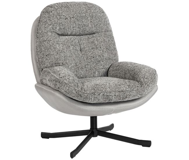 Homcom poltrona giratória moderna poltrona de sala com base cruzada estofada em chenille e couro pu assento largo duplo pernas de acier e apoios de braço poltrona relax para sala de estar quarto 78x95x99 cm gris