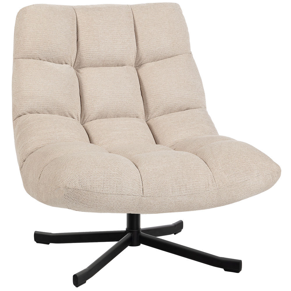Homcom cadeira giratória moderna, poltrona de sala com encosto rebatível, base cruzada, estofada em chenille impermeável, assento extra largo e pés de acier, para sala de estar ou quarto, creme