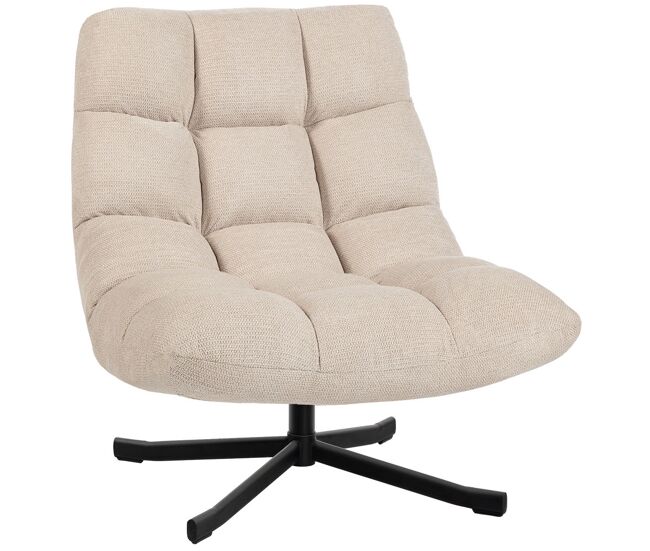 Homcom cadeira giratória moderna, poltrona de sala com encosto rebatível, base cruzada, estofada em chenille impermeável, assento extra largo e pés de acier, para sala de estar ou quarto, creme