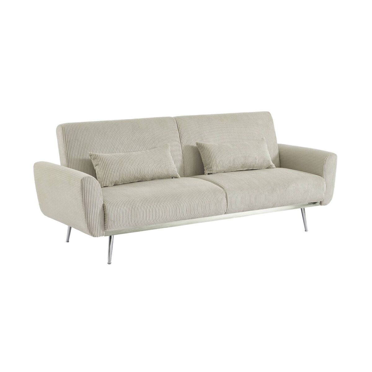 Sofá-cama em madeira de eucalipto, metal e veludo cotelê de 2-3 lugares, oskar veludo cotelê, gris claro, 206.5x84x85 cm