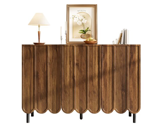 Aparador moderno de madeira 120x35x80 cm - portas onduladas, étagères ajustáveis - nogueira