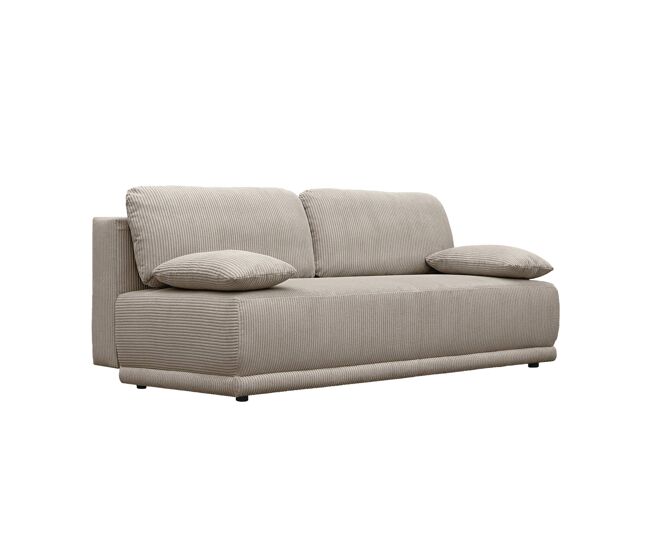 Sofá-cama conversível em veludo canelado de 3 lugares, nelson, taupe, 192x100x81 cm