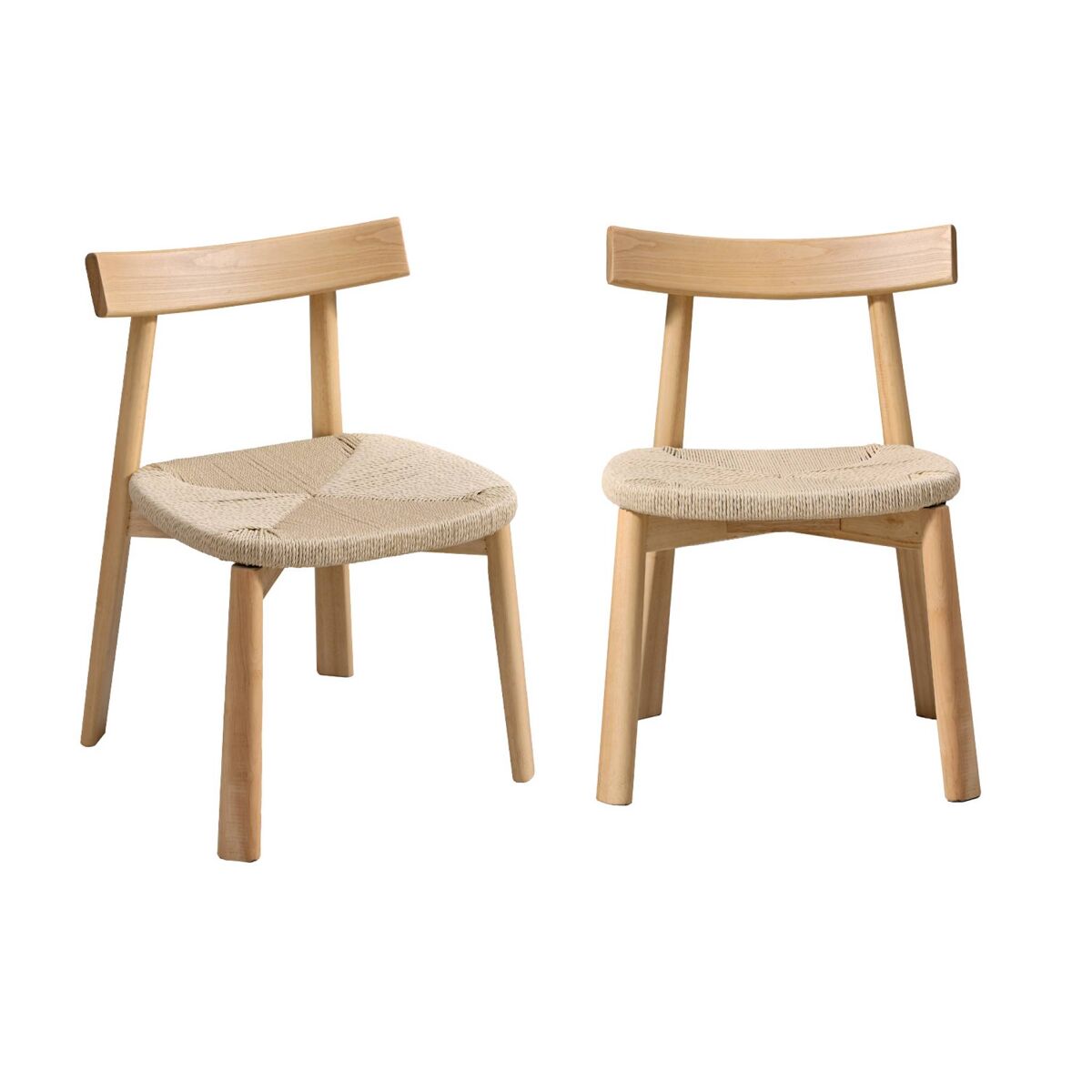 Cadeira escandinava de madeira com assento de corda, set de 2, tilda, natural, 53x55x79 cm