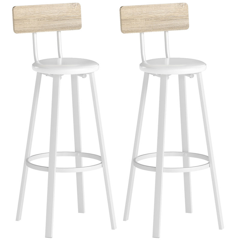 Homcom conjunto de 2 bancos de bar bancos altos de cozinha com encosto e apoio para pés estofados em pu assento com 75,5 cm de altura fácil montagem