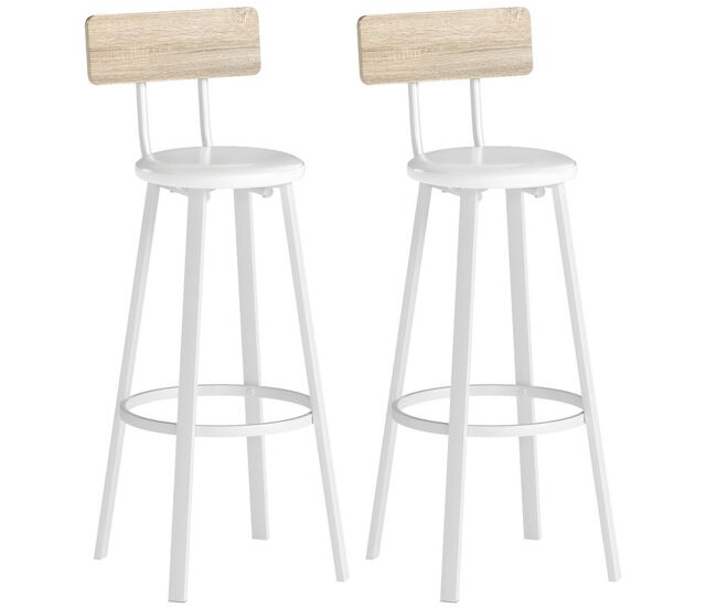 Homcom conjunto de 2 bancos de bar bancos altos de cozinha com encosto e apoio para pés estofados em pu assento com 75,5 cm de altura fácil montagem