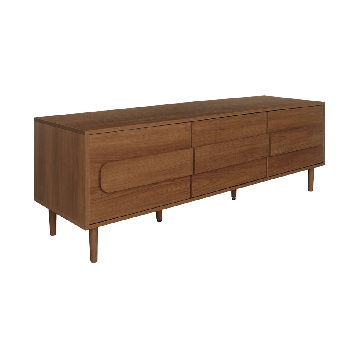 Móvel de tv vintage efeito madeira em 3 portas, 150cm, juliana, madeira de nogueira, 150x45x52 cm
