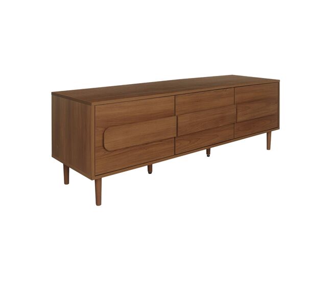 Móvel de tv vintage efeito madeira em 3 portas, 150cm, juliana, madeira de nogueira, 150x45x52 cm
