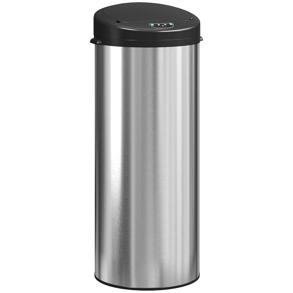 Homcom balde de lixo de cozinha automático 55 l balde de cozinha em aço inoxidável com sensor infravermelho fechamento suave e anel antidigitais para