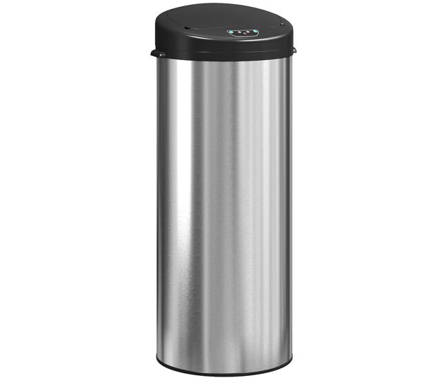 Homcom balde de lixo de cozinha automático 55 l balde de cozinha em aço inoxidável com sensor infravermelho fechamento suave e anel antidigitais para