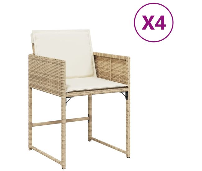Cadeiras de jardim - cadeiras de exterior com almofadões 4 pcs vime pe bege
