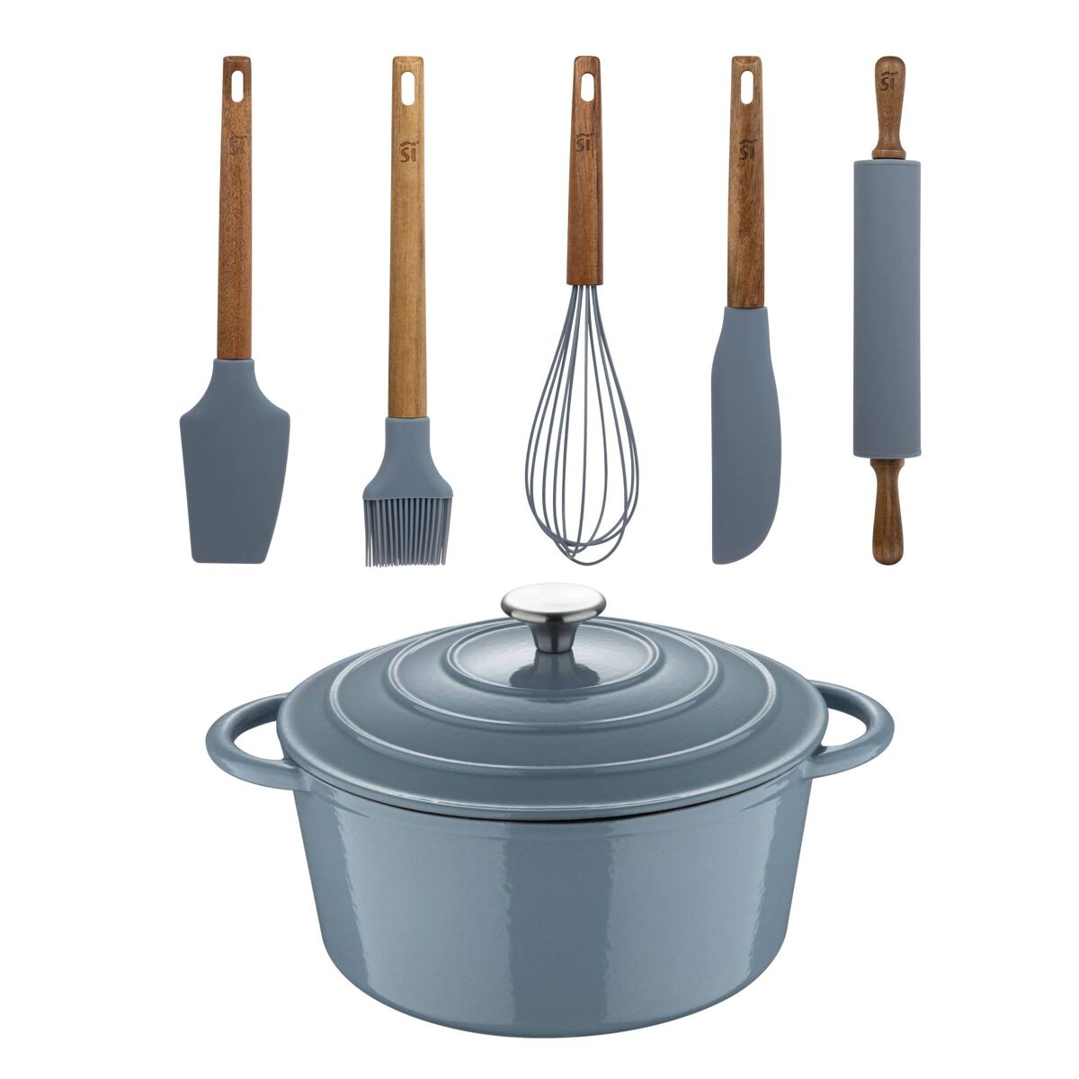 Caçarola de ferro fundido com tampa ø25,5cm (5l) com 5 utensílios de silicone noia san ignacio
