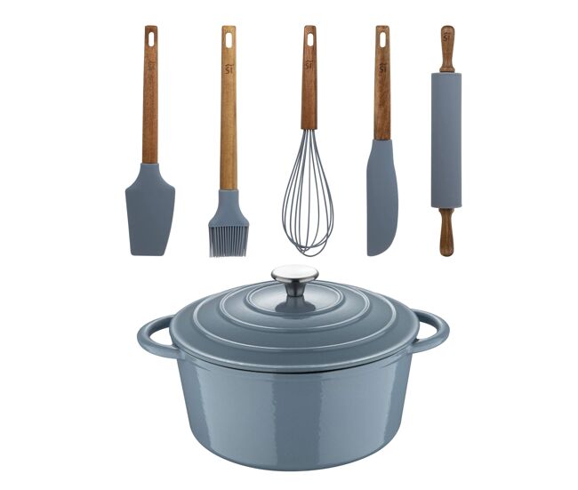 Caçarola de ferro fundido com tampa ø25,5cm (5l) com 5 utensílios de silicone noia san ignacio