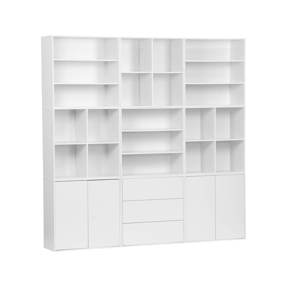Kit étagère, étagère modular decoração madeira, 9 elementos, kompo, blanc, 210x35x210 cm