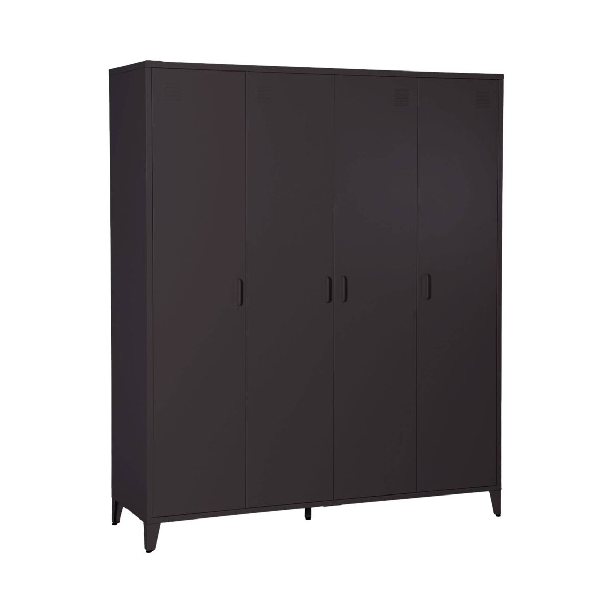 Armário industrial metal 4 portas, 10 prateleiras, 1 cabide, soho, preto, 150x50x180 cm