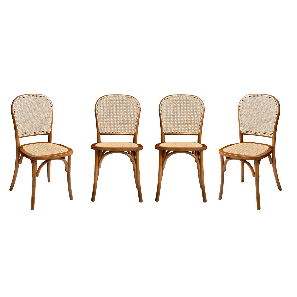 Cadeiras vintage de madeira e rattan, set de 4, montparnasse, efeito noyer, 44.5x48x89.5 cm