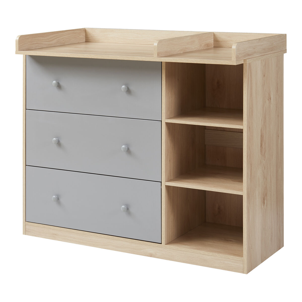 Trocador beldinupp com tapete muda-fraldas amovível 93 x 110 x 55 cm carvalho / cinzento [en.casa]