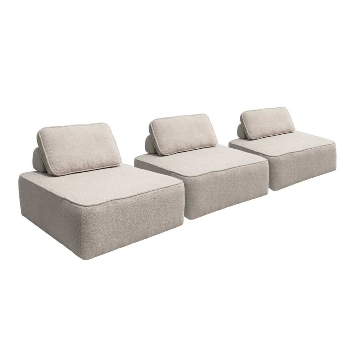 Sofá modular em tecido boucle de 3 lugares, bao, beige, 90x90x74 cm