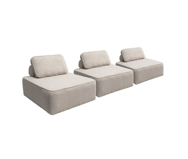 Sofá modular em tecido boucle de 3 lugares, bao, beige, 90x90x74 cm