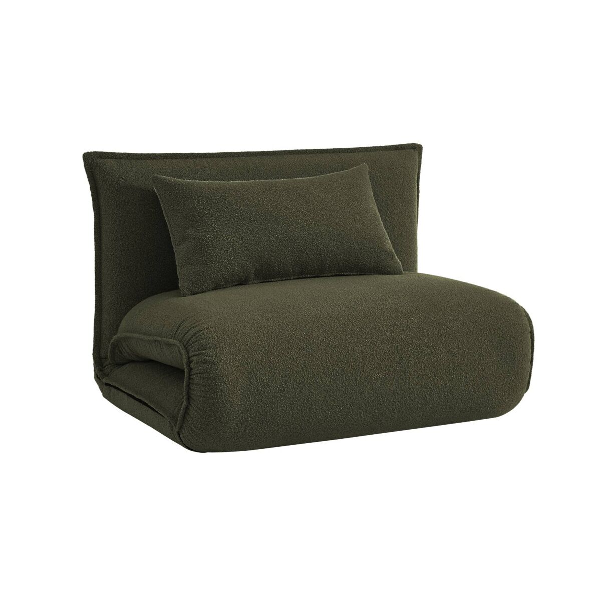 Poltrona conversível em tecido boucle texturizado, fleeep, verde caqui, 200x99x66 cm