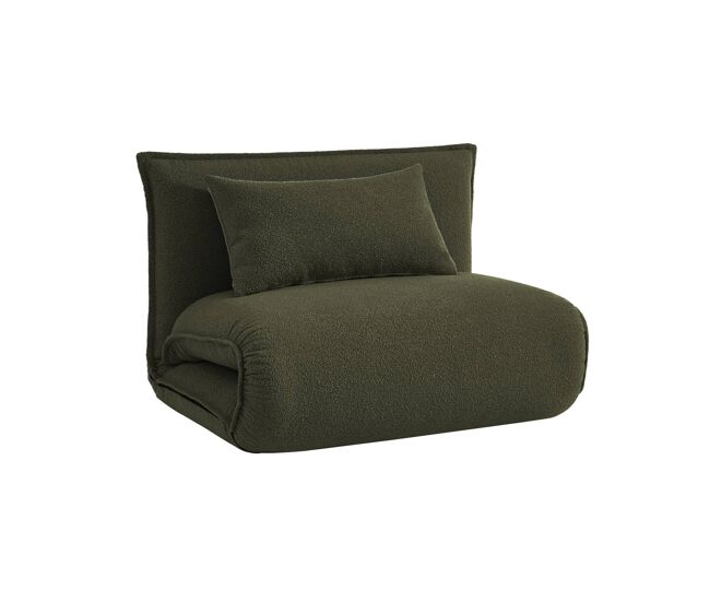 Poltrona conversível em tecido boucle texturizado, fleeep, verde caqui, 200x99x66 cm