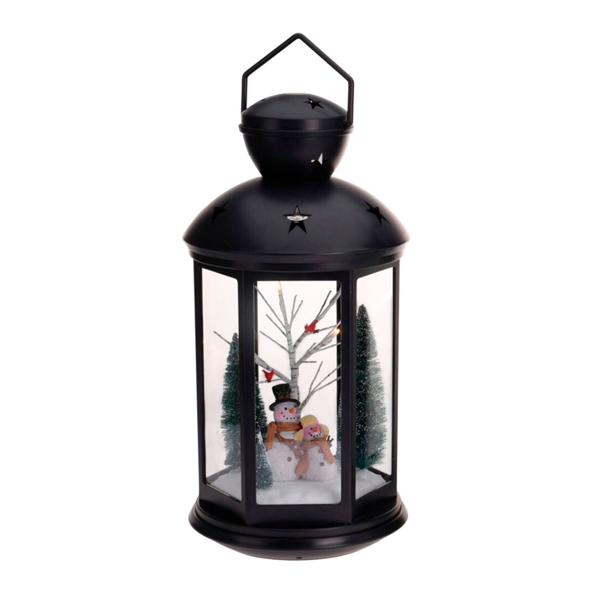 Lanterna natalina decorativa com cena interna e led.
