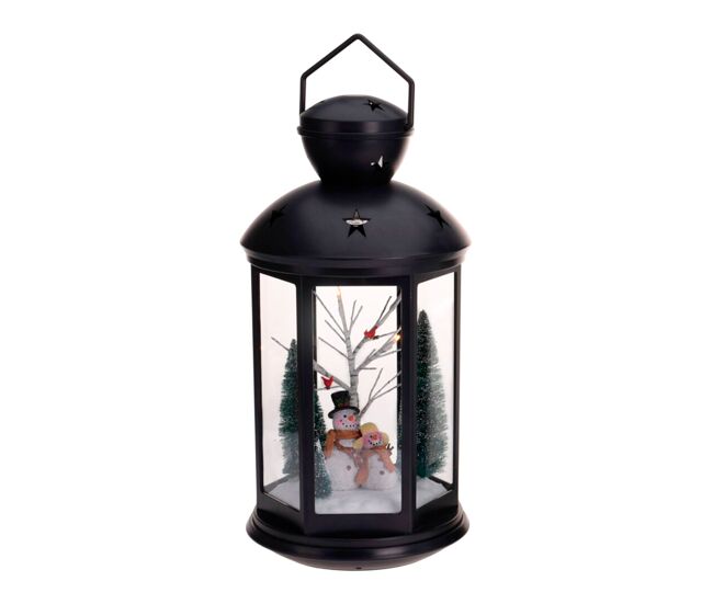 Lanterna natalina decorativa com cena interna e led.
