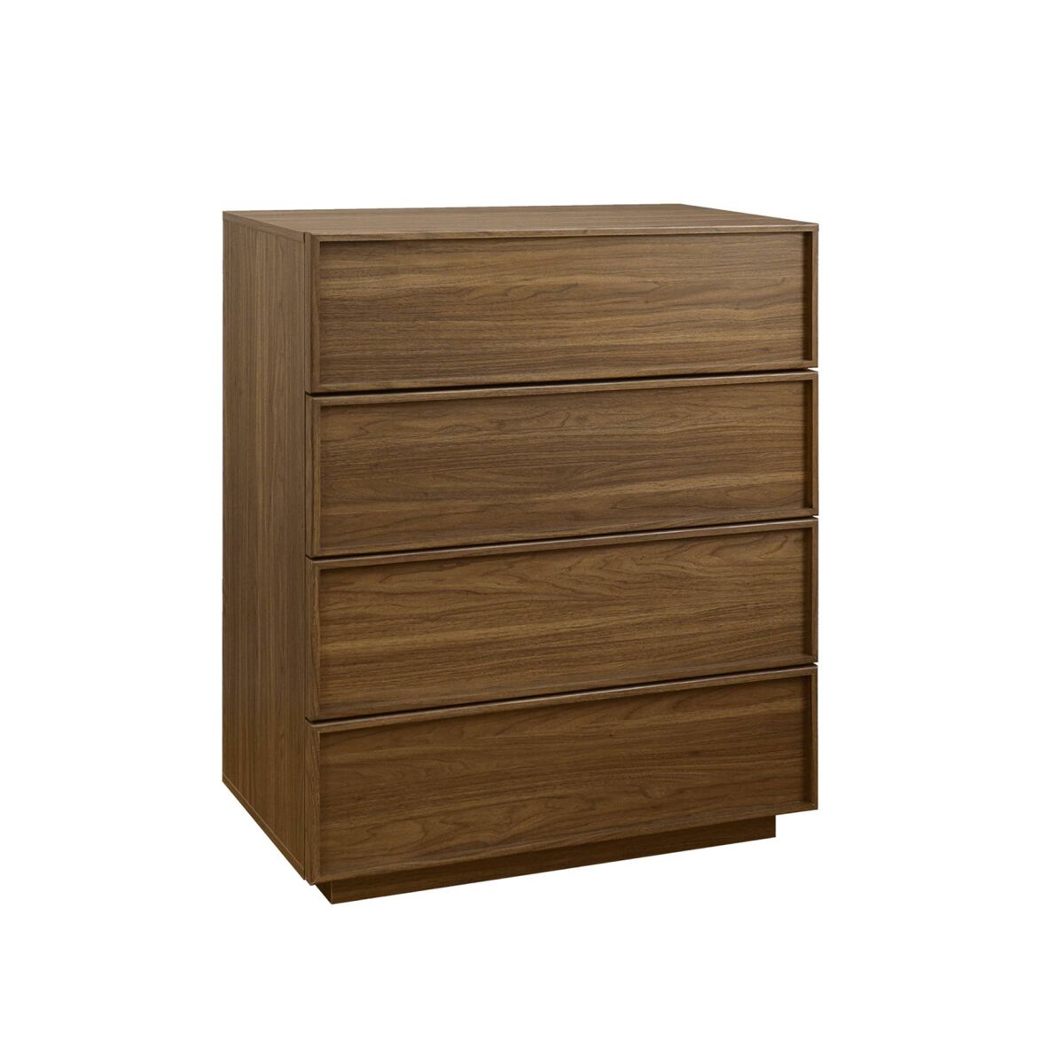 Cômoda de armazenamento efeito madeira 4 gavetas, kuba, madeira de nogueira, 80x43x98.5 cm